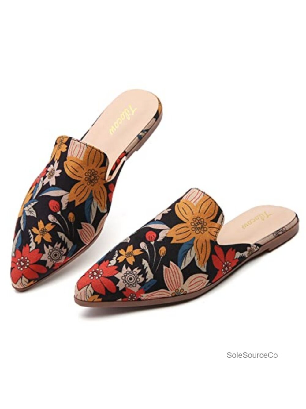 Pointed Toe Flat Mules Backless Slip On Loafers Women's Shoes